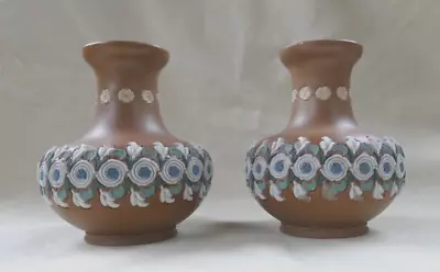 Buy Pair Of Antique Doulton Lambeth Silicone Ware Vases- 12cm Tall X 10cm Diameter • 6.95£