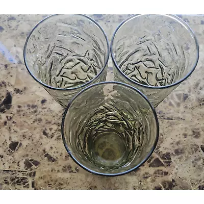 Buy Vintage Libbey Avocado Green Crackle Pattern Juice Drinking Glasses Set Of 3 • 20.79£