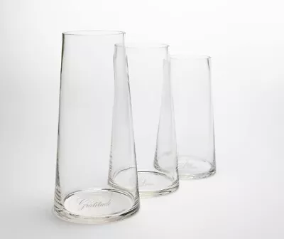 Buy Vessel Of Joy - Set Of 3 Tall Crystal Glass Vases - Love, Joy & Gratitude  • 39.99£