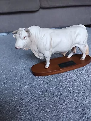 Buy Beswick Charolais Bull On Wooden Plinth, With Box, Old But Not Used. • 70£