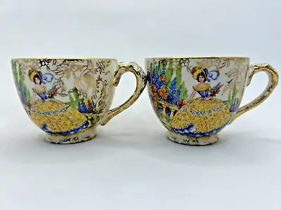 Buy Pair Of Empire England Crinoline Lady Gold Gilt Chintz Ware Tea Coffee Cups • 14.98£