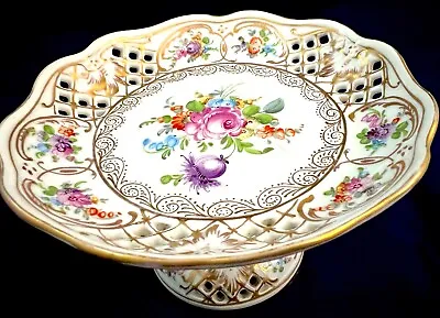 Buy Compote, Footed, Reticulated Plate Dresden Crown Maker’s Mark, Antique Porcelain • 54.77£