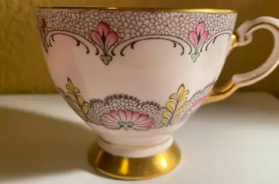 Buy Vintage Tuscan Fine English Bone China Tea Cup Pink, Black, Yellow Gold Floral • 1.88£