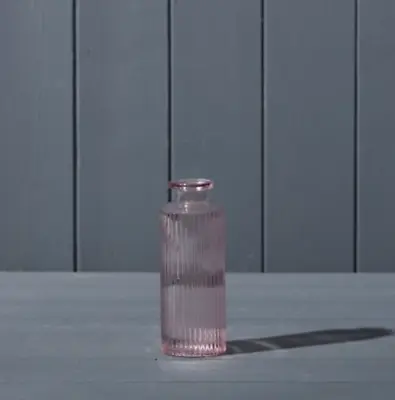 Buy Vintage Pink Ribbed Bottle, Tall Slim Bud Vase Light Pink Glass Bottle 5x13cm • 4.50£