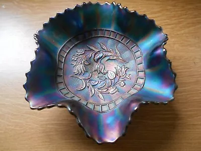 Buy Amethyst Glass Ruffled Carnival Bowl • 12.99£