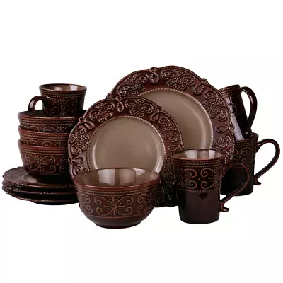 Buy Elama Salia 16 Piece Textures Stoneware Dinnerware Set • 73.48£