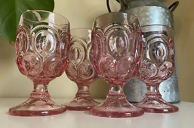 Buy Vintage Pink Ornate Depression Glass Goblets Set Of 4 • 131.35£