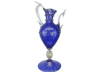 Buy Vintage Venetian Cobalt Blue Gold And Controlled Bubbles Ewer Form Sculptural Va • 1,323.55£