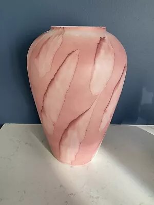 Buy Large Vintage Vase Pink & White - Handblown Glass Salmon Shell Design 32 Cm • 45£