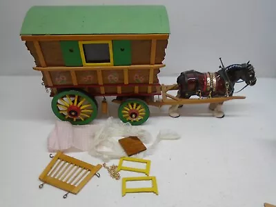 Buy Vintage Shire Horse Ornament With Gypsy Caravan *Repairs* • 30£