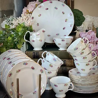Buy Tea Set Cups ADDERLEY Floral Pink Roses Bone China @1950s 31pc Excellent Vintage • 64.99£