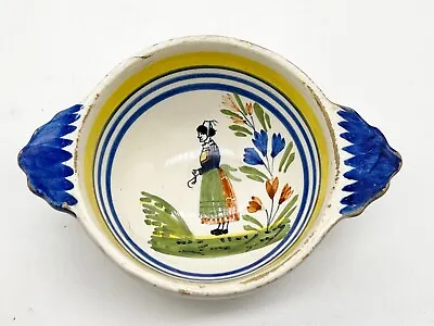 Buy Vintage Henriot Quimper Pottery Bowl With Handles Breton Woman • 39.99£
