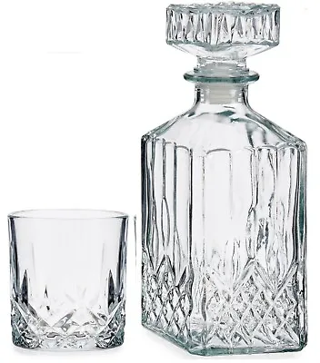 Buy Cut Glass Square Glass Decanter Whisky Decanter Wine Decanter Set & 4 Tumblers • 19.99£
