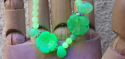 Buy Czech Uranium Glass Bracelet Vaseline Glass Beads Vintage Jewelry #24010 • 10.25£