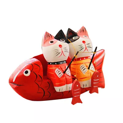 Buy  Bamboo Lovers Wood Animal Statue Cat Statues Couple Figurine • 11.99£