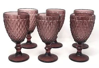 Buy Purple Amethyst Diamond Point Wine Goblets Stemware Set Of 6 Bar Ware 10 Oz • 43.33£