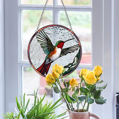 Buy Round Stained Glass Panels Suncatchers Window Wall Art Home Window Hanging Decor • 8.99£