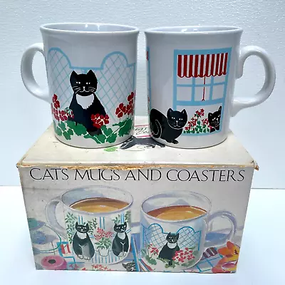 Buy 2 X Vintage 1980's Boots Sadler Black Cat Ceramic Pottery Mugs In Box VGC • 19.99£