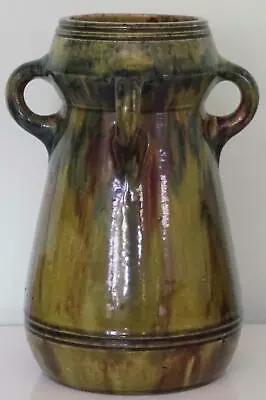 Buy Belgian Art Pottery Drip Glaze Four Handled Vase - Art Nouveau - C.1900 • 125£