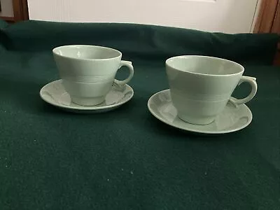 Buy Woods Ware Beryl Pair Cups & Saucers Green Vintage Set Of Two Coffee Demitasse • 9£
