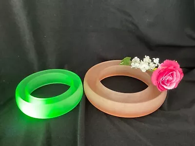 Buy 2 X Vintage Bagley Frosted Glass Posy Rings  Pink & Uranium Green • 22£