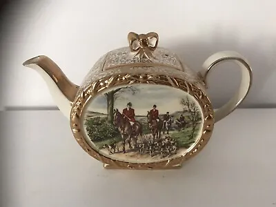 Buy Vintage ‘Sadler’  Porcelain Teapot With Hunting Scene And Gilt Detail • 10.50£