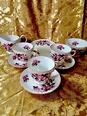 Buy Ridgway Potteries Queen Anne Tea Cups Saucers Set Pink Roses Pattern 8575 • 99£