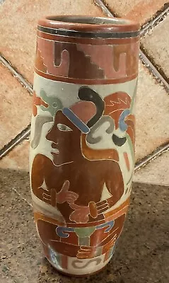 Buy Aztec Mayan Clay Pottery Vase, 10” Tall • 23.62£