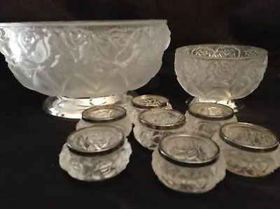 Buy William Adams Crystal Frosted Rose 2 Bowls & 7 Napkin Rings • 105.68£