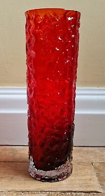 Buy Vintage 1970's Japanese  Best Art Glass  Textured Bark Red Glass Vase • 9.99£