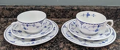 Buy 2x Vintage Blue & White Denmark Trios Furnivals - Side Plate, Cup & Saucers • 20£