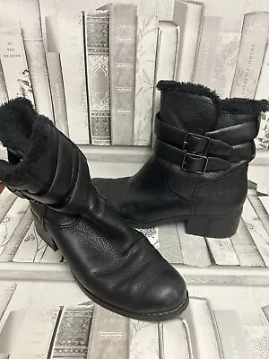 Buy Marks And Spencer Black Leather  Double Buckle  Boots Size 6 • 4.99£