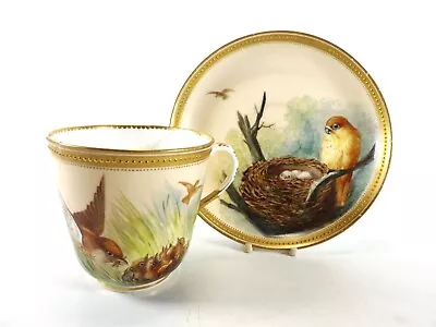 Buy Antique Royal Worcester Cup & Saucer / Hand Painted Birds / Dated 1876 R 2079/9 • 18£