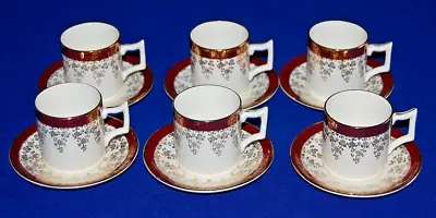 Buy James Kent Old Foley Set 6 Red & Gold Coffee Cups And Saucers, Demitasse Size, • 29.99£