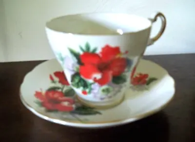 Buy REGENCY Fine Bone China Tea Cup & Saucer Set~ Made In England~Red Hibiscus • 8.56£