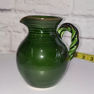Buy Green Glazed Lou Pignatier Rope Swirl Handle Small Creamer Vase Signed HTF • 24£