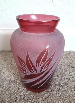 Buy Vintage Kelsey Murphy Pilgrim Glass Cranberry Cameo Carved Vase 6.25  Tall • 57.78£