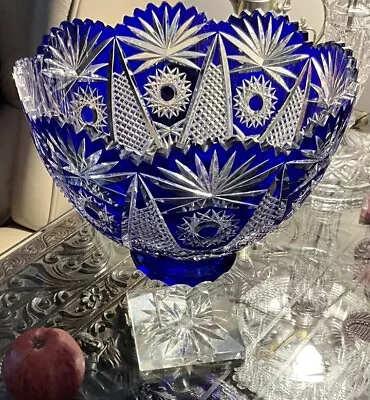 Buy HUGE BOHEMIAN CZECH CENTREPIECE 2.5kg INTAGLIO CUT TO CLEAR BOWL ENGRAVED 10.5” • 450£