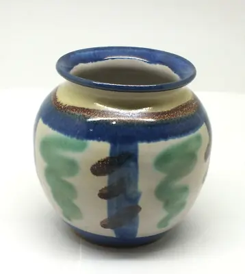 Buy Small Tintagel Studio Pottery Vase Pot Cornwall Blue & Green • 7£