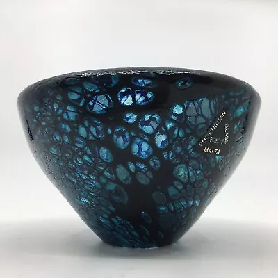 Buy Rare Vintage Malta Phoenician Ultramarine Blue Chunky Art Glass Bowl Signed • 40£