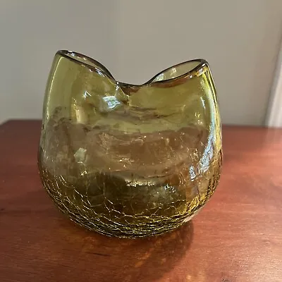 Buy Hand Blown Pinched Green Amber Crackle Glass Double Bud Vase • 14.41£