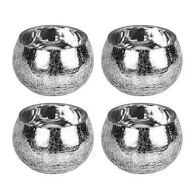 Buy Mercury Silver Crackled Glass Candle Tealight Holders - 6cm (H) X 8.8cm (Dia) • 7.99£