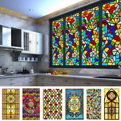 Buy 3D Static Cling Window Film Frosted Stained Glass Privacy Sticker Home Decor • 3.34£
