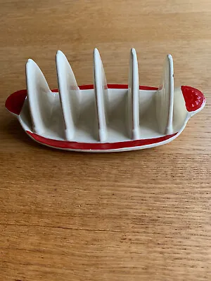 Buy Vintage Burleigh Ware Toast Rack  - Red And White With Leaf Design • 4.99£