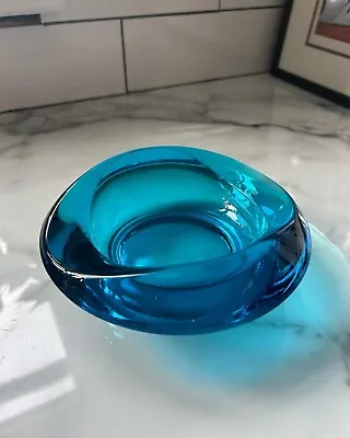 Buy Vintage Retro Bowl Ashtray Czech Blue Glass Maybe By Rudolf Jurnikl • 20£