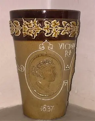 Buy Good Antique Lambeth Victoria Commemorative Salt Glazed Stoneware Beaker C 1837 • 50.99£