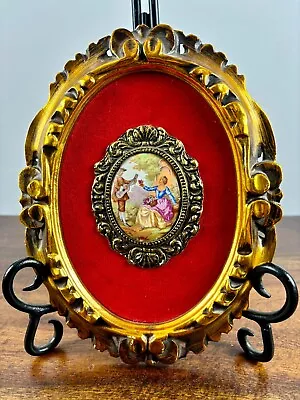 Buy Miniature 1950's French Limoge Celluloid Fragonard Wall Hanging. Signed Painted • 71.15£