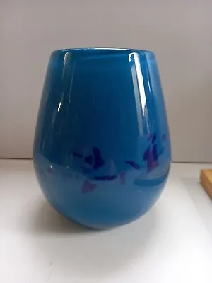 Buy Vasart Monart Strathearn Art Glass Vase Vintage Blue Glass Vase Made In Scotland • 60£