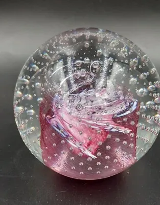 Buy Glass Paperweight, Pink Swirls & Controlled Bubbles, 8cm, 1 Chip At Base • 5£
