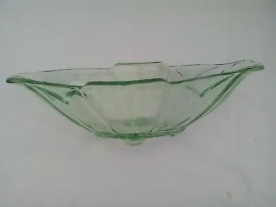 Buy Art Deco Oval Serving Dish, Sowerby Chevron Pattern 2631, Green Pressed Glass • 10£